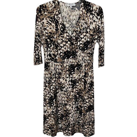 KASPER LONG SLEEVE V-NECK MAXI WAIST DRESS, WOMANS, M, BROWN TAN WHITE, ANIMAL - Picture 1 of 9